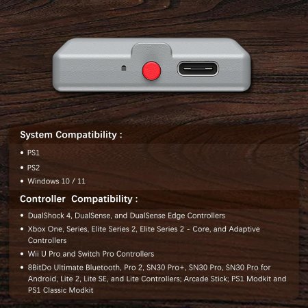 Адаптер для подключения беспроводного геймпада Xbox/PS5/PS4 к PS One/PS2/PC 8BitDo (PC/Switch) 