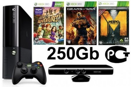     Microsoft Xbox 360 Slim E 250Gb Rus + Kinect   +  Kinect Adventures 5  + Gears Of War Judgment + Metro 2033: 