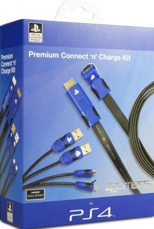  Комплект Premium Connect and Charge для соединения и зарядки (HDMI кабель 1080р, 3D, 2м плоский и зарядный сдвоенный кабель 1,8м) (PS4) 