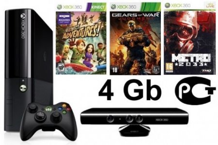     Microsoft Xbox 360 Slim E 4Gb Rus + Kinect   +  Kinect Adventures 5  + Gears of War Judgment +  Metro 20 