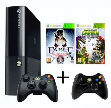     Microsoft Xbox 360 Slim E 500Gb Rus Black + Plants vs. Zombies Garden Warfare + Fable Anniversary +   Wireless Co 