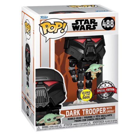 фигурки Фигурка Funko POP! Bobble: Темный Штурмовик с Грогу (Dark Trooper With Grogu (GW) (Exc)) Звездные Войны Мандалорец (Star Wars Mandalorian) (58286) 9,5 см