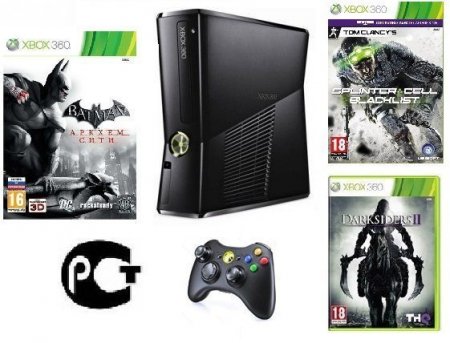     Microsoft Xbox 360 Slim 250Gb Rus + Darksiders 2   + Batman: Arkham City ( )      