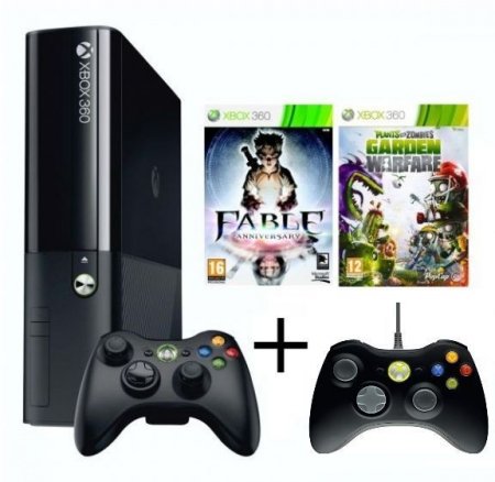     Microsoft Xbox 360 Slim E 500Gb Rus Black + Plants vs. Zombies Garden Warfare + Fable Anniversary +   Controller Sta 