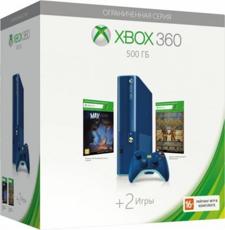     Microsoft Xbox 360 Slim E 500Gb Rus Blue () +  Toy Soldiers +  Max:The Curse of Brotherhood 