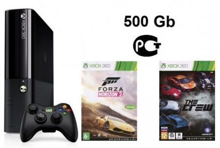     Microsoft Xbox 360 Slim E 500Gb Rus Black + Forza Horizon 2 + The Crew 