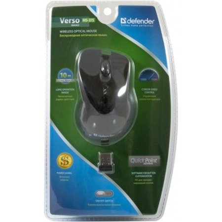 Мышь беспроводная DEFENDER Verso MS-375 Nano, чёрная (PC) 