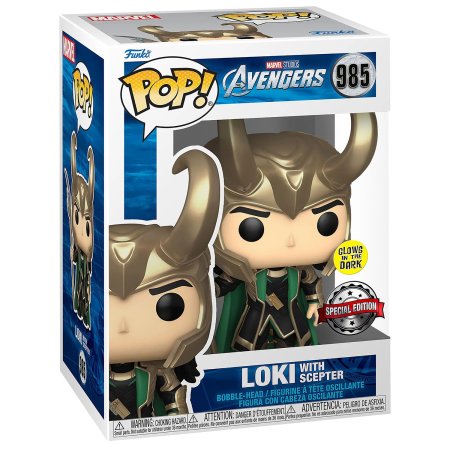 фигурки Фигурка Funko POP! Bobble: Локи со скипетром светится в темноте (Loki with Scepter (GW) (Exc)) Марвел: Мстители (Marvel: Avengers) ((985) 62706) 9,5 см