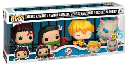 фигурки Набор фигурок Funko POP! Animation: Танджиро, Нэдзуко, Зеницу, Иноске светящиеся (Tanjiro/Nezuko/Zenitsu/Inosuke (GW) 4PK) Клинок, рассекающий демонов (Demon Slayer) (66339) 9,5 см