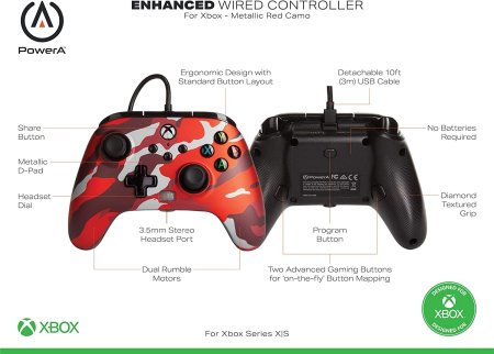 Геймпад проводной PowerA Enhanced Wired Controller for Xbox Series X/S (1518910-01) Camouflage Red (Камуфляж Красный) Оригинал (Xbox One/Series X/S/PC) 