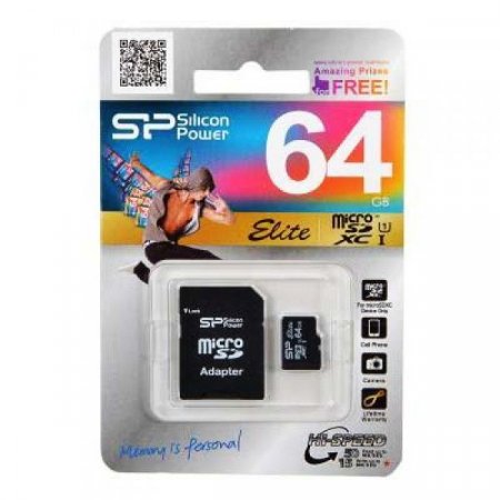 MicroSD   64GB Silicon Power Class 10 Elite UHS-I + SD  (PC) 