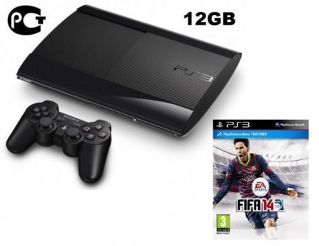   Sony PlayStation 3 Super Slim (12 Gb) Rus Black () +  FIFA 2014   (PS3) Sony PS3