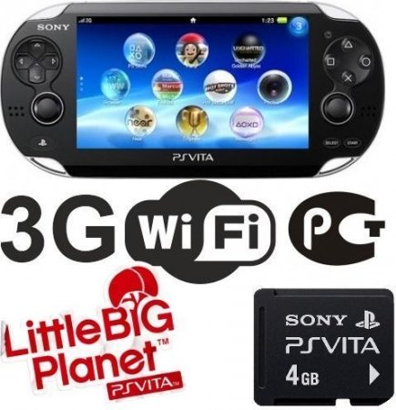   Sony PlayStation Vita 3G/Wi-Fi Crystal Black RUS (׸) + LittleBigPlanet +   4 GB