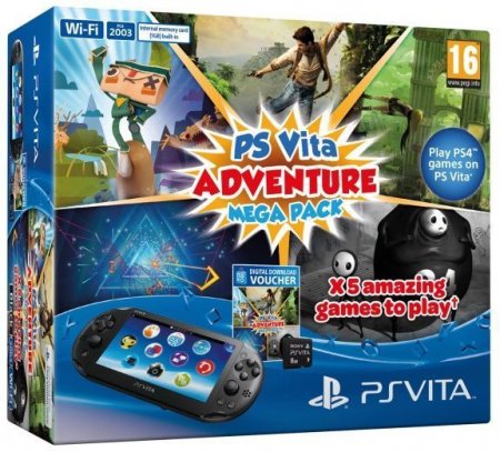   Sony PlayStation Vita Slim Wi-Fi Black RUS (׸) + Adventure Mega Pack +   8 