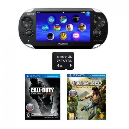   Sony PlayStation Vita Wi-Fi Crystal Black RUS (׸) + Call of Duty: Black Ops Declassified + Uncharted:   (Golden A