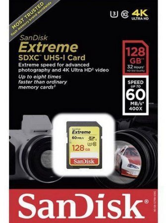 SDXC   128Gb Sandisk Class 10 Extreme UHS-I (U3) R/W 60/40MB/s (PC) 