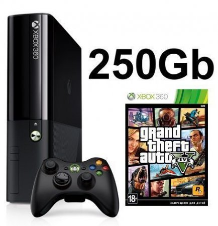     Microsoft Xbox 360 Slim E 250Gb Black + GTA: Grand Theft Auto 5 (V)   