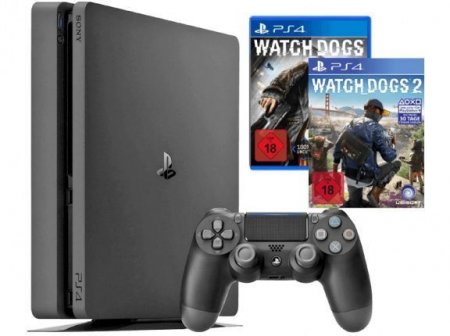   Sony PlayStation 4 Slim 1Tb Eur  + Watch Dogs 2 + Watch Dogs 
