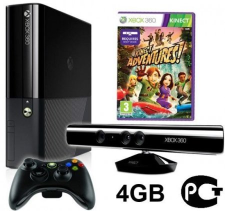     Microsoft Xbox 360 Slim E 4Gb Rus + Kinect   +  Kinect Adventures 5 . 