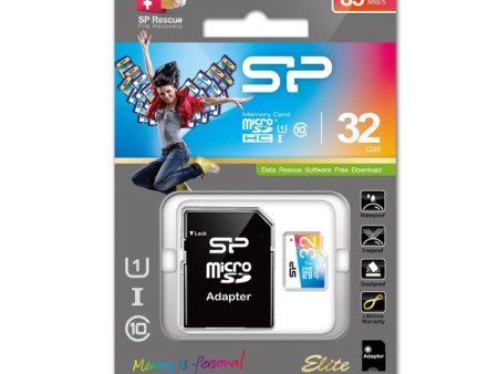MicroSD Карта памяти 32GB Silicon Power Class 10 Elite COLORED, R/W 85/15 MB/s с адаптером (PC) 