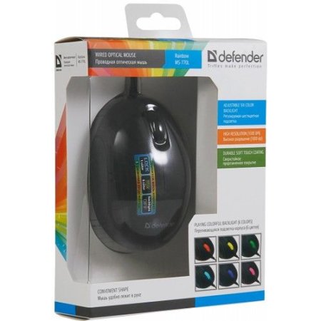 Мышь DEFENDER Rainbow MS-770L, чёрная (PC) 