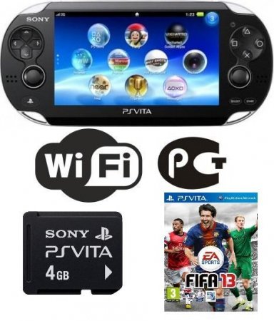   Sony PlayStation Vita Wi-Fi Crystal Black RUS (׸) + FIFA 13+   4 GB