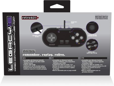 Геймпад проводной Retro-Bit Legacy 16 Wired Controller with USB Port Platinum Collection Classic Black (RB-UNI-2189) (PC/Switch/MAC)