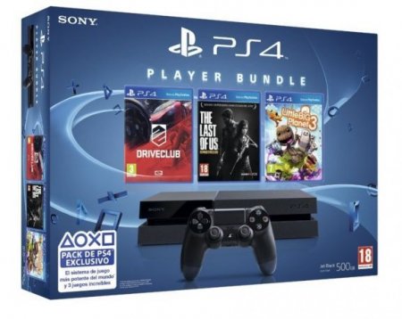   Sony PlayStation 4 500Gb Eur  + DriveClub + LittleBigPlanet 3 +    (The Last Of Us) 