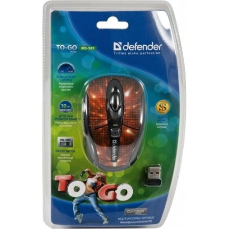 Мышь беспроводная DEFENDER To-GO MS-585 Nano, Disco красная (PC) 