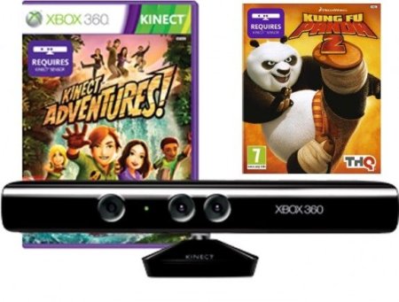 Сенсор движений Microsoft Kinect для Xbox 360 + Сборник Kinect Adventures 5 игр Русская Версия + Загружаемая игра Kung Fu Panda 2 (Xbox 360)