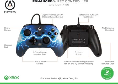 Геймпад проводной PowerA Enhanced Wired Controller for Xbox Series X/S (1521745-02) Arc Lightning (Дуговая молния) Оригинал (Xbox One/Series X/S/PC) 