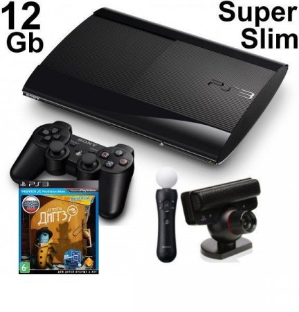   Sony PlayStation 3 Super Slim (12 Gb) Rus Black Move Starter Pack (  PlayStation Move +  PlayStation Eye +  Sony PS3