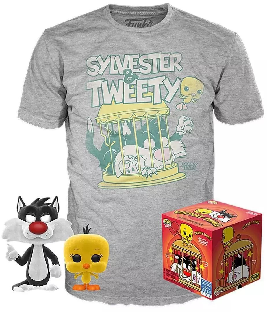 Набор Funko Pop and Tee: Фигурка Луни Тюнз (Looney Tunes) Сильвестр и  Твитти (Sylvester & Tweety) (46988) 9,5 см + Футболка Луни Тюнз (Looney  Tunes) Сильвестр и Твитти (Sylvester & Tweety) Серая,