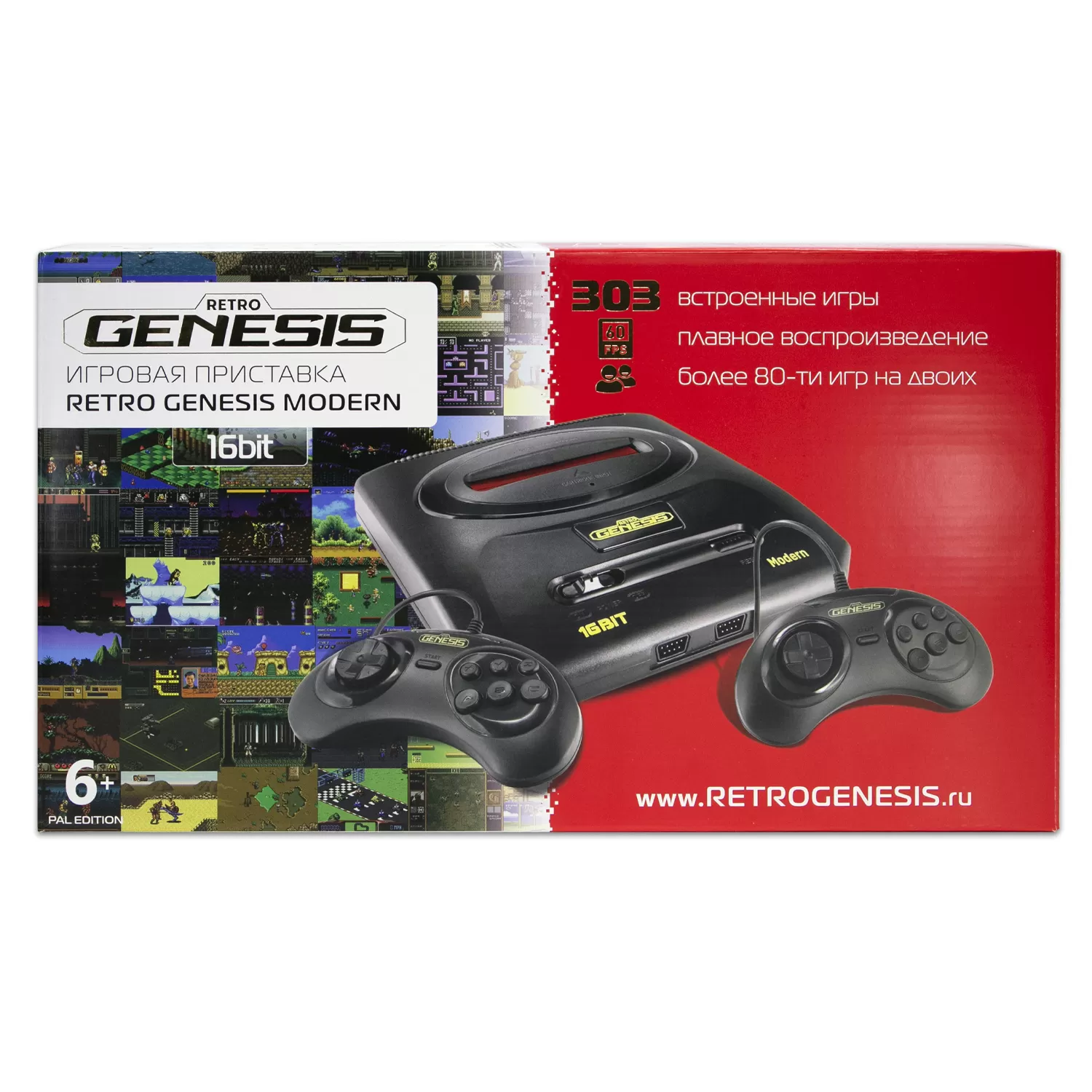 Игровая приставка 16 bit Sega Retro Genesis Modern (DN-05b) (303 в 1) + 303  встроенных игр + 2 геймпада (Черная)