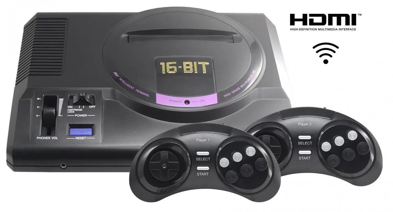 Игровая приставка 16 bit Sega Retro Genesis HD Ultra (225 в 1) + 225  встроенных игр + 2 беспроводных геймпада + HDMI кабель (Черная)