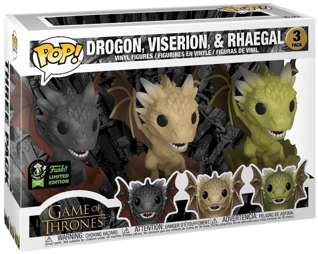 Набор из трех фигурок Funko POP! Vinyl: Игра престолов (Game of Thrones)  Дрогон, Визерион, Рейгаль (Drogon, Viserion, Rhaegal) (45917) 9,5 см купить  в Москве по цене 2 790 р в каталоге интернет