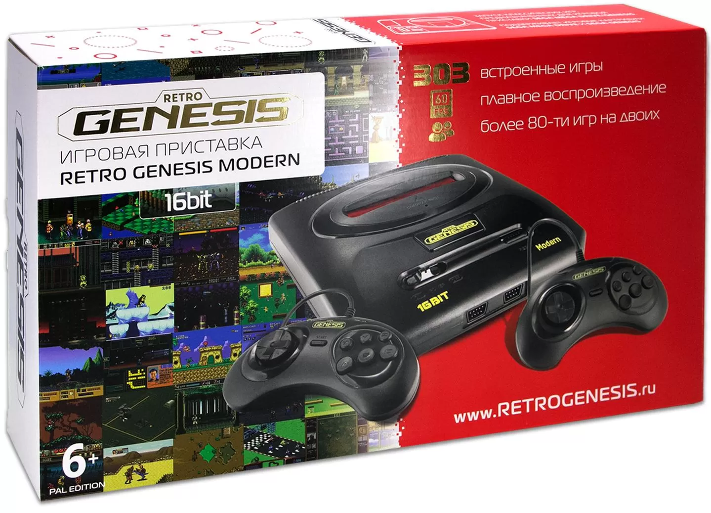 Купить Игровая приставка 16 bit Sega Retro Genesis Modern (DN-05b) (303 в  1) + 303 встроенных игр + 2 геймпада (Черная) по цене 4 030 р в Москве в  каталоге интернет магазина NextGame - характеристики, сравнение, наличие,  доставка